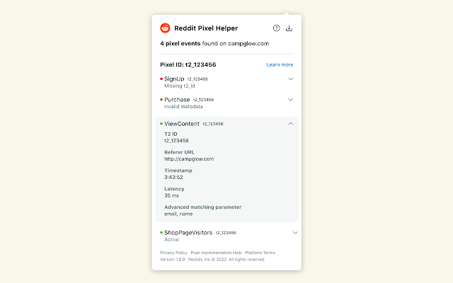 Screenshot 2 of Reddit Pixel Helper