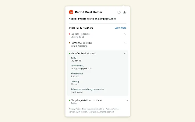Screenshot 2 of Reddit Pixel Helper