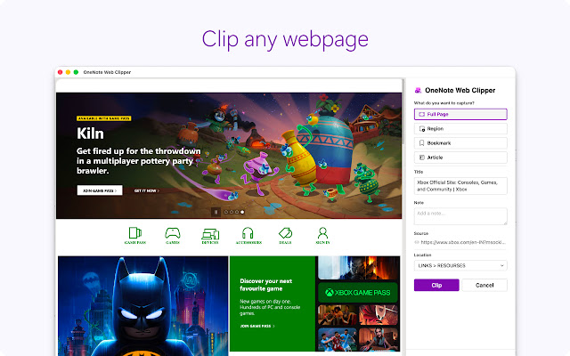 Screenshot 1 of OneNote Web Clipper