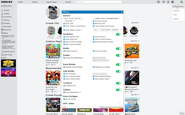 Screenshot 1 of BTRoblox - Making Roblox Better