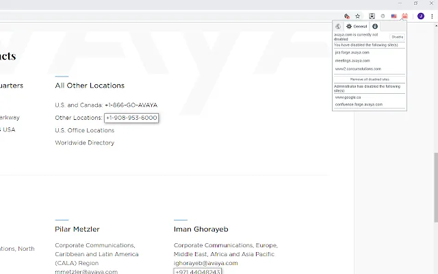 Screenshot 1 of Avaya Browser Extension