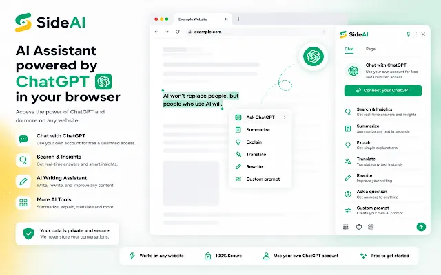 Screenshot 1 of SideAI: AI Sidebar For ChatGPT - Free Access