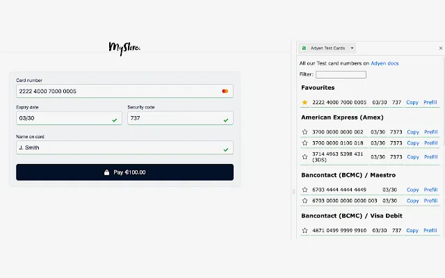 Screenshot 1 of Adyen Test Cards
