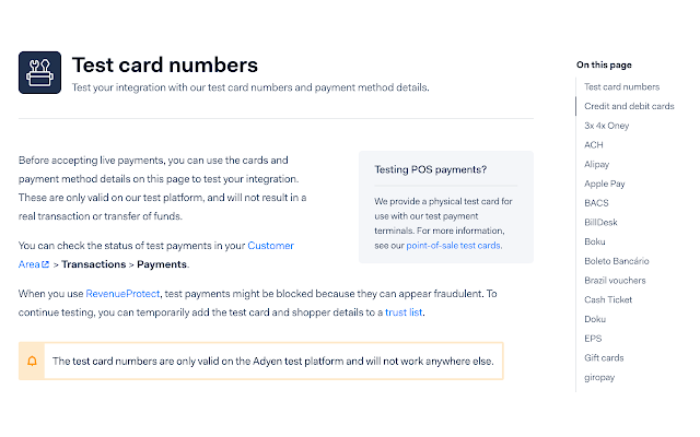 Screenshot 2 of Adyen Test Cards