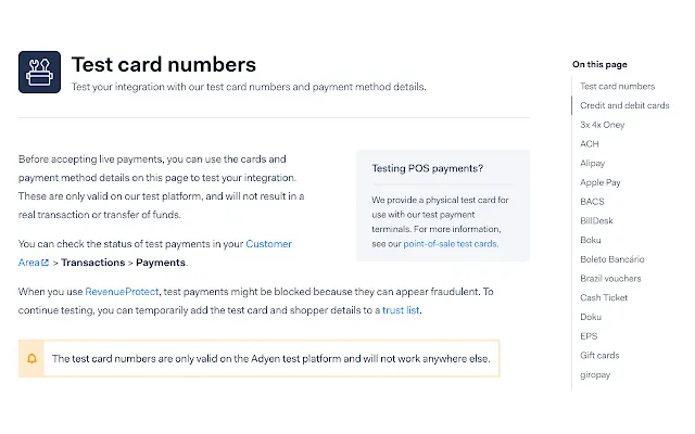 Screenshot 2 of Adyen Test Cards