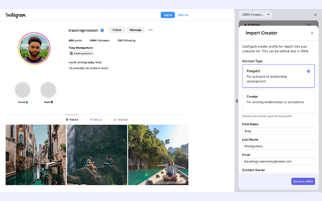 Screenshot 2 of GRIN Creator Discovery Web Extension