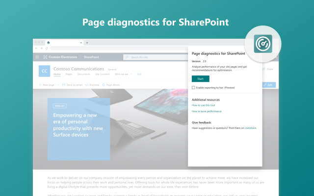 Screenshot 1 of Page diagnostics for SharePoint