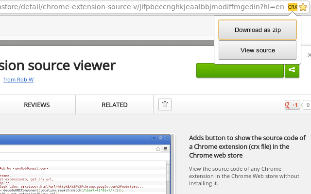 Screenshot 1 of Chrome extension source viewer