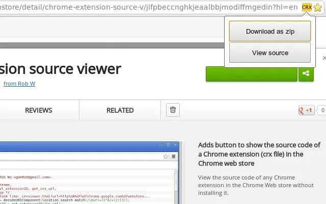 Screenshot 1 of Chrome extension source viewer