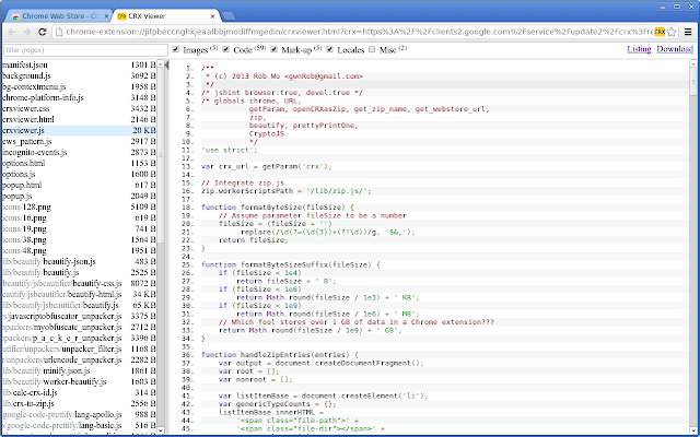 Screenshot 2 of Chrome extension source viewer