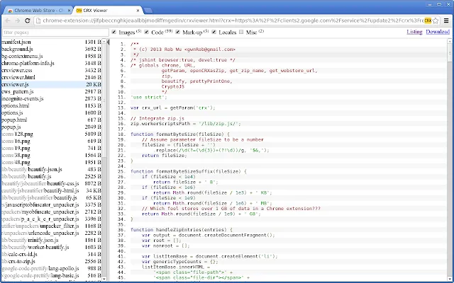 Screenshot 2 of Chrome extension source viewer