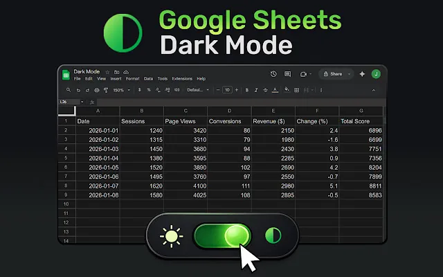 Screenshot 1 of Google Sheets Dark Mode +