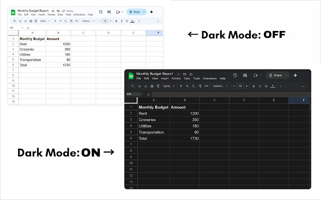 Screenshot 2 of Google Sheets Dark Mode +