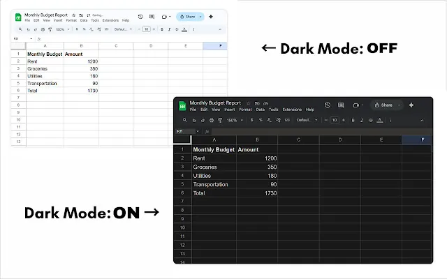 Screenshot 2 of Google Sheets Dark Mode +