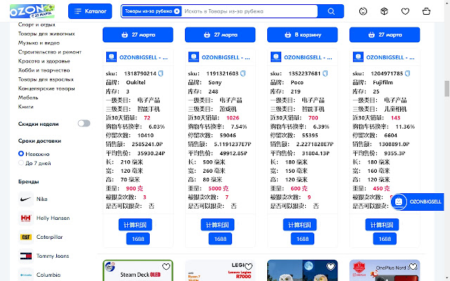 Screenshot 1 of OZONBIGSELL - 专注OZON平台数据分析 - 国内开发OZON插件第一人