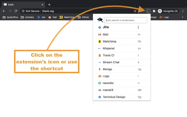 Screenshot 1 of Bookmarks Quick Search