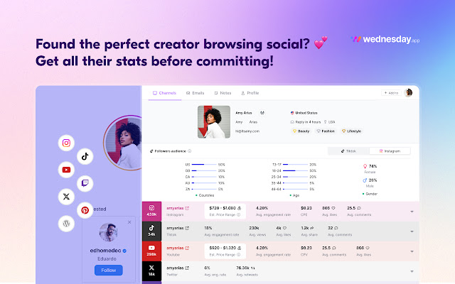 Screenshot 1 of Influencer Analytics by Wednesday