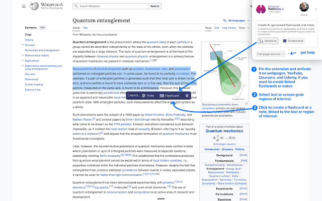 Screenshot 1 of SmarterHumans.ai: AI flashcards & notes deep-linked to videos & webpages