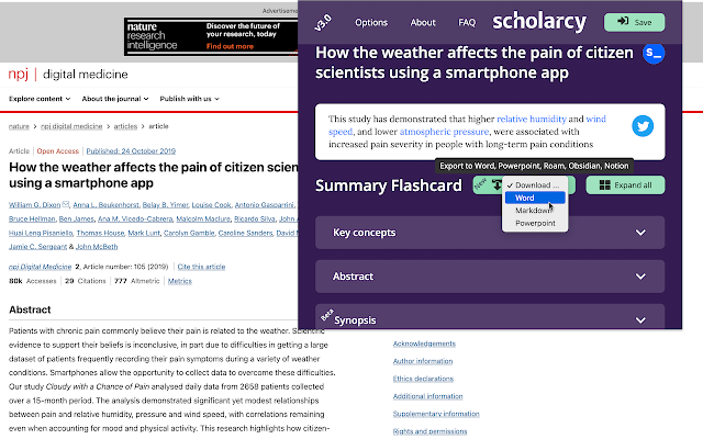 Screenshot 1 of Scholarcy Browser Extension