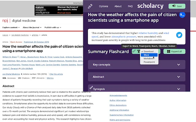 Screenshot 1 of Scholarcy Browser Extension