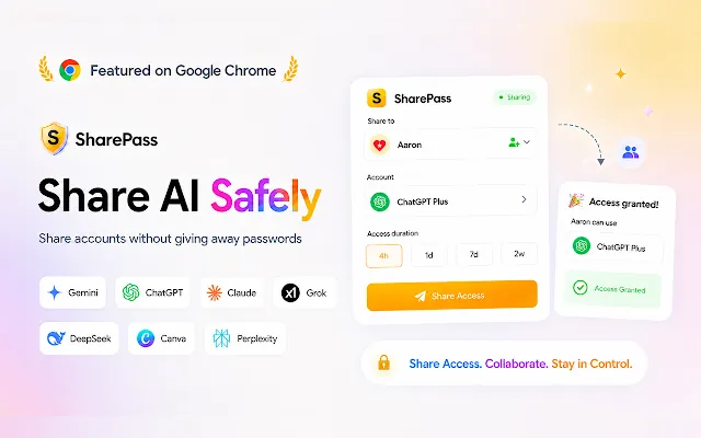 Screenshot 1 of SharePass: Share AI Safely Without Sharing Passwords